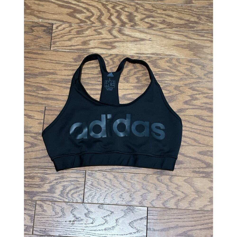 adidas Climalite Women's Black Racerback Stretch Sports Bra, Size Large